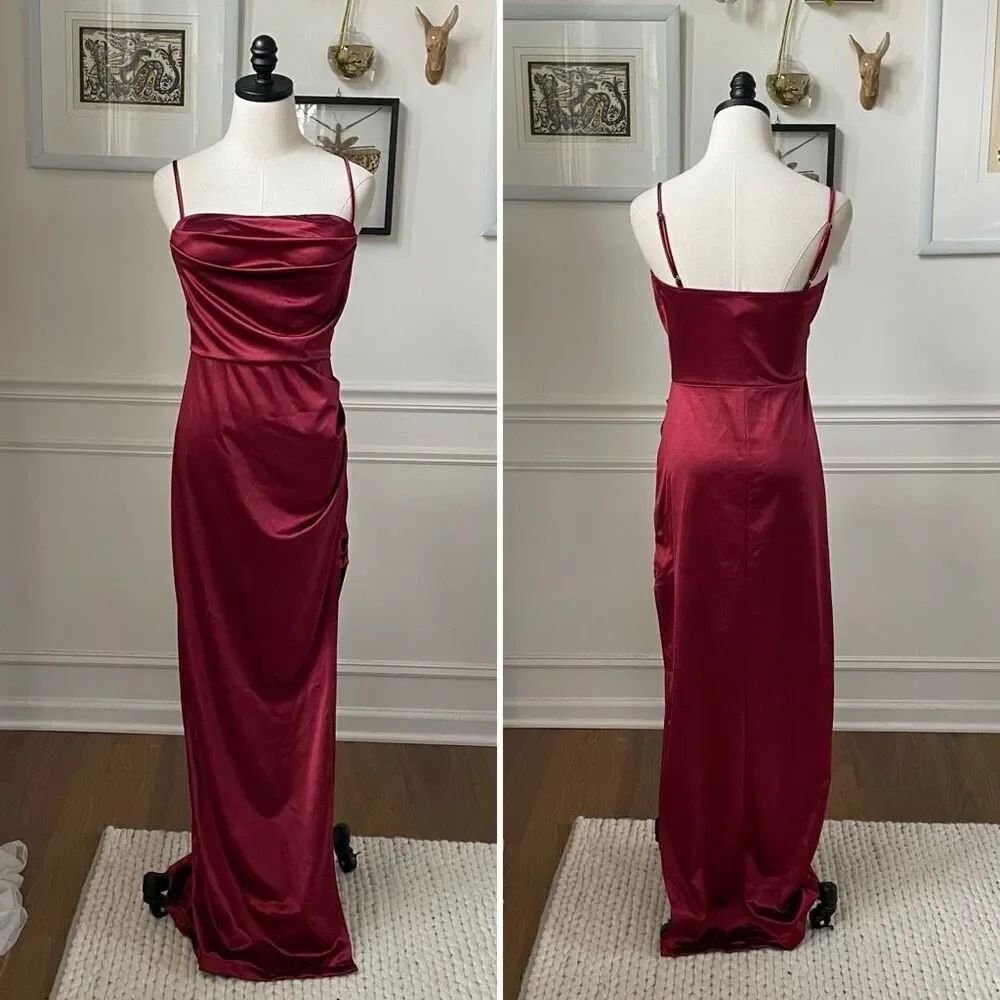 Windsor Stretchy Ruby Red Burgundy Satin Slip Dress Gown M